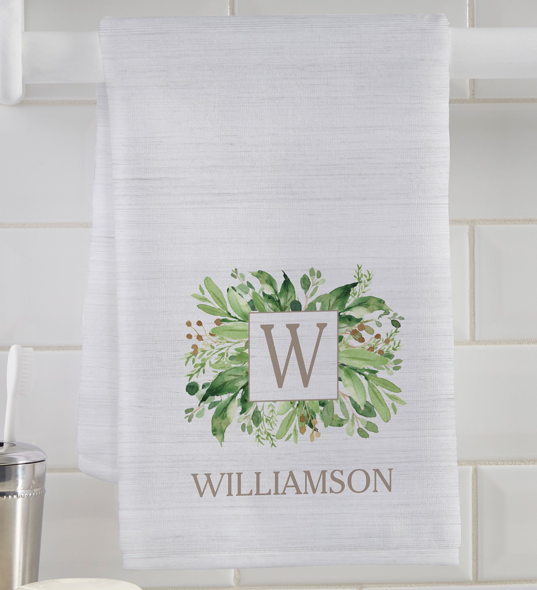 Spring Greenery Monogram Personalized Hand Towel